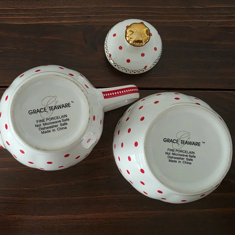 Grace Teaware Josephine Porcelain Sugar & Creamer Set - Red - Picture 6 of 6